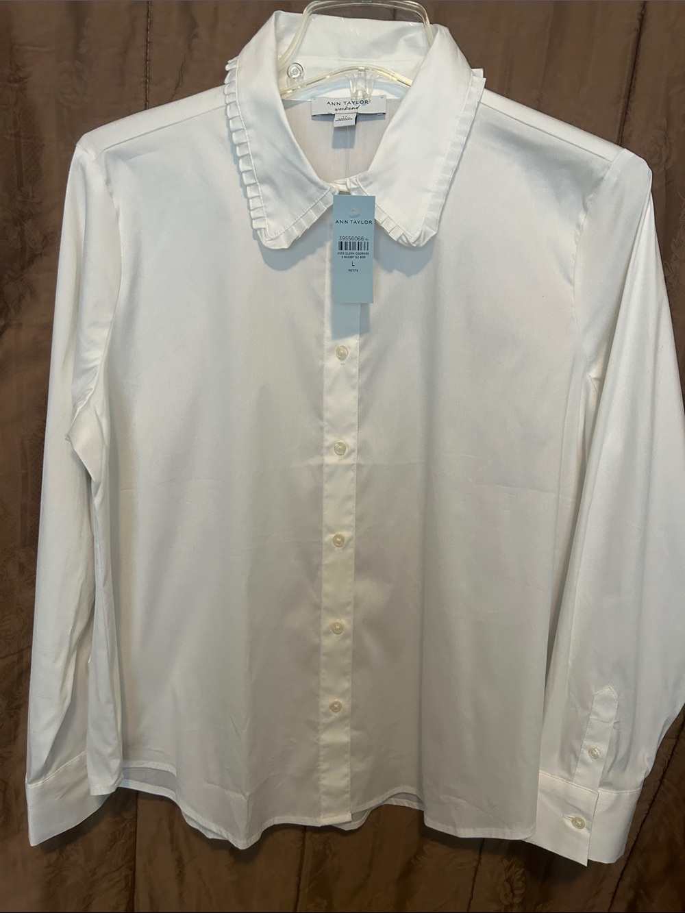 Ann Taylor White Ruffle-Collar Button Shirt